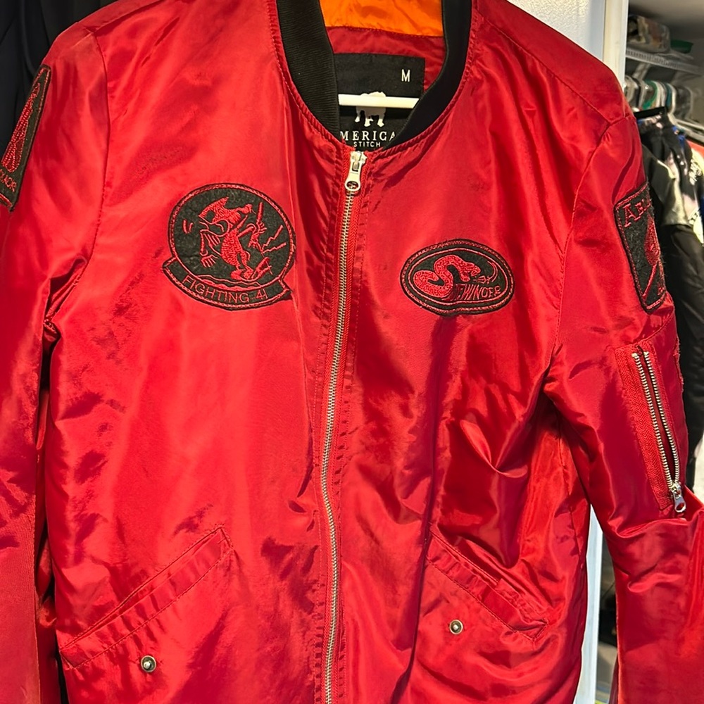 🎁AMERICAN STITCH Red on Red Bomber Jacket Medium